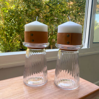 Candelabros de vidrio con cuero – Set x2